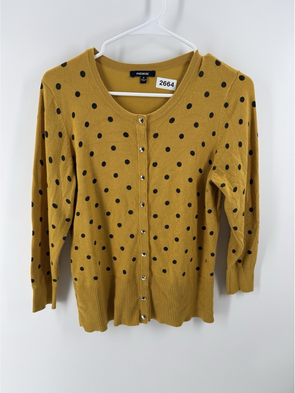 Premise Studio Polkadot  Yellow Black Cardigan Sweater Size M Studded Button